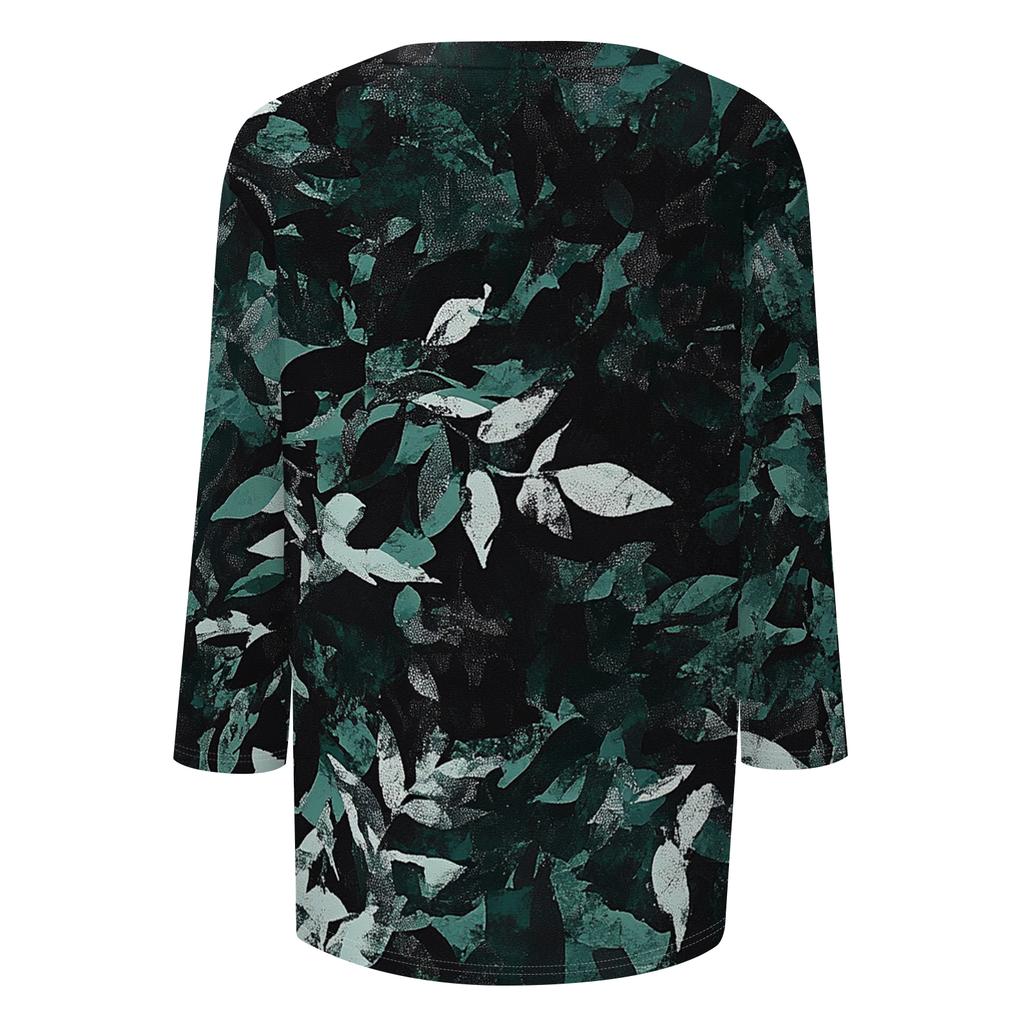 Women’s V Neck Floral Print Blouse Three Quarter Sleeve Casual Loose Fit Lightweight Top for Everyday Wear