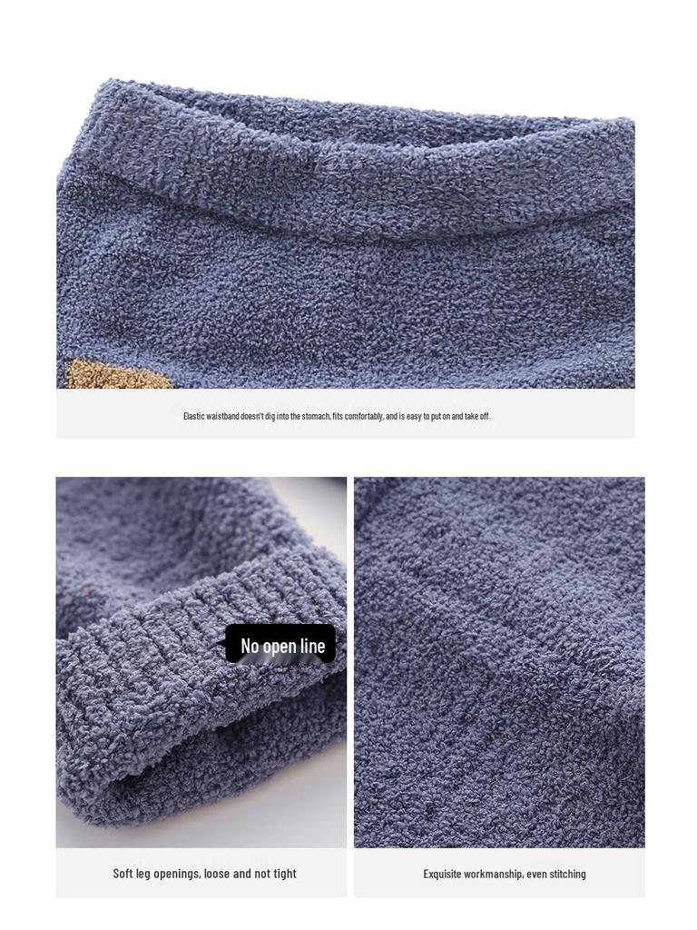 Lanweiliyang Boys' Fleece-Lined Velvet Pajamas - Cozy Autumn/Winter Set