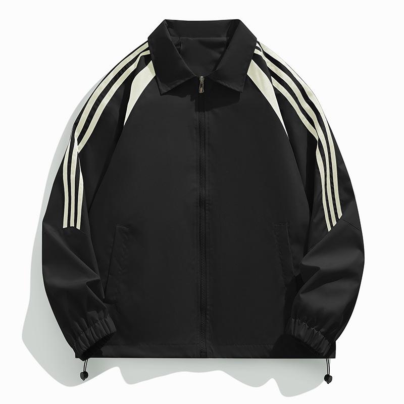 

Осенняя свободная повседневная куртка для пары в полоску с цветными блоками, куртка с лацканами L чёрный