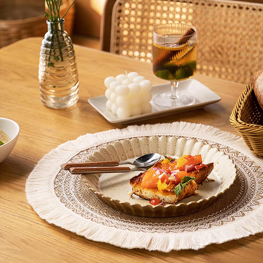Sottopiatti Rotondi in Juta Naturale con Motivo Floreale Ecologico Vintage Decorazione da Pranzo per Uso Domestico