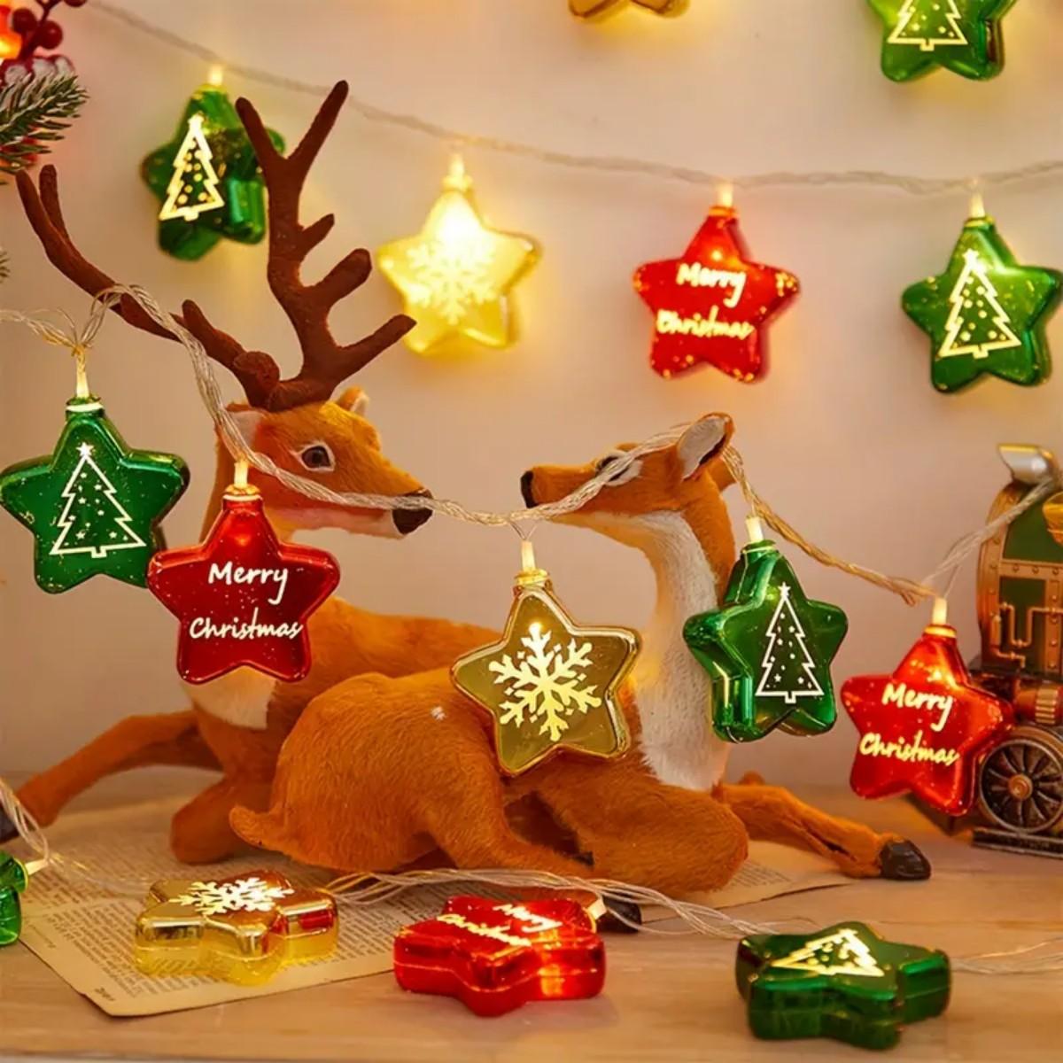 

1pc 10/20/30 LED Christmas Electroplated Star Battery Powered String Light Christmas Fairy Atmosphere Festive Christmas Decor 1.5M-10LED звезда