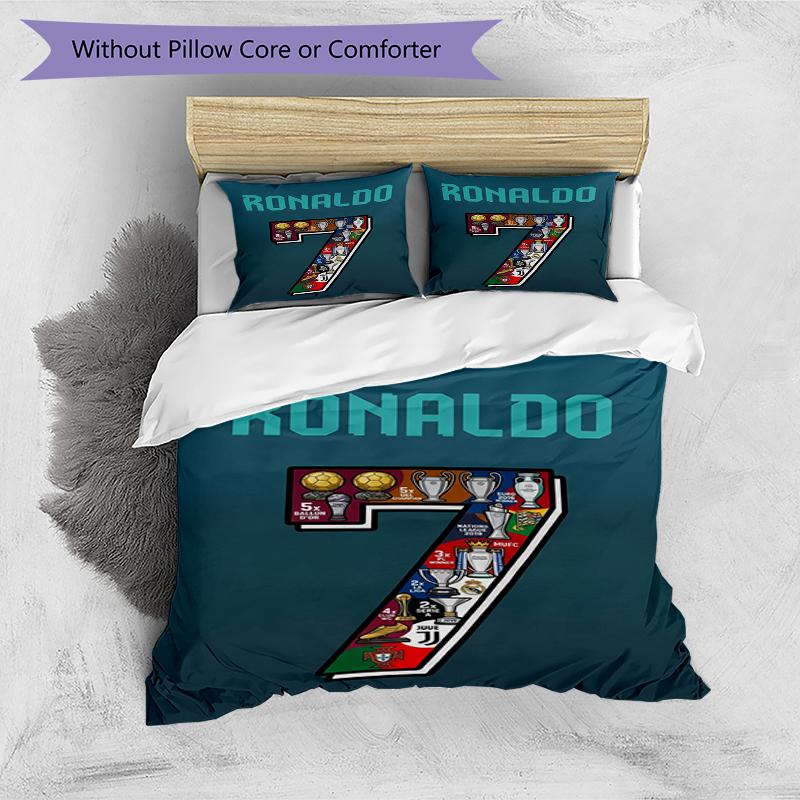 3-teiliges Bettbezug-Set (1 * Bettbezug + 2 * Kissenbezug, ohne Kern),Fußballstar Print Bettwäsche-Set, Schlafzimmer-Dekoration, Ganzjahres-, Geburtstagsgeschenk