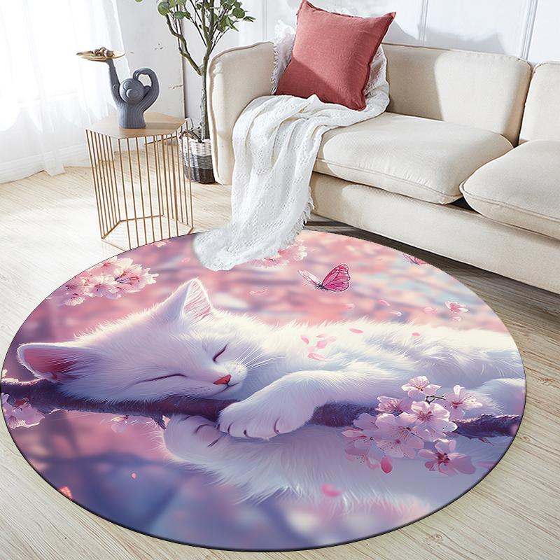 

White fox pattern round rug,Carpet Rug for Living Room Bedroom Playroom ,Non-slip Floor Mat,Holiday Gifts and Birthday Gifts. 80cmx80cm