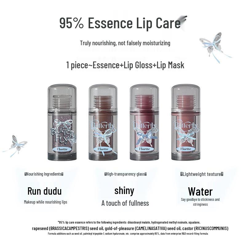 Translucent Glass Lips: FLORTTE Floria Butterfly Lip Essence Gloss Lipstick for Women