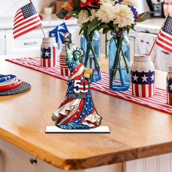 Independence Day Wooden Table Sign, Patriotic Statue of Liberty Gnome Star Freedom Decor, Table Centerpiece for Holiday Party, Fourth of