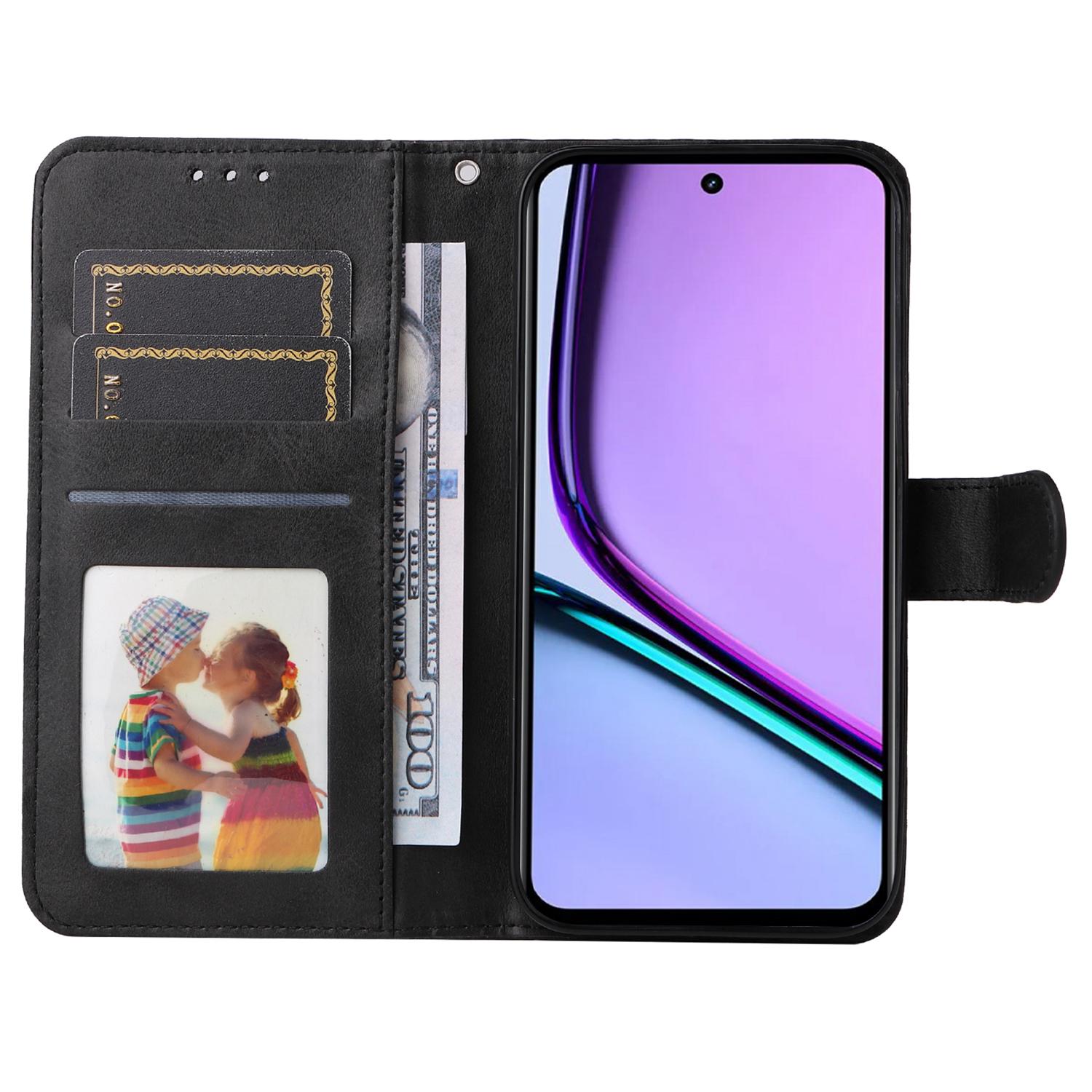 

For Realme C67 4G Case Calf Texture PU Leather Magnetic Clasp Cover with Wallet Black