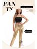 Gold Stamped Faux Leather Shiny Leggings - European & American Style, Candy Color, Nightclub Tight Cropped Pants