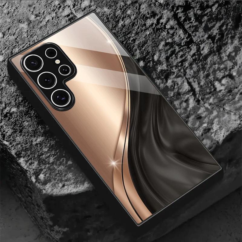 Black gold curved tempered glass phone case suitable for Samsung Galaxy S26 S25 S24 S23 S22 S21 S20 FE/Ultra/Plus anti drop