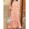 Women's V Neck Floral Print Short Sleeve Tassel Tie Loose Fit Maxi A-Line Dress