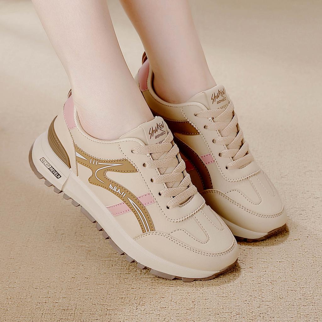 Large Size Leather Sneakers Women's Running Shoes Spring 2025 New Fashion Casual Versatile Dad Single Shoes Women