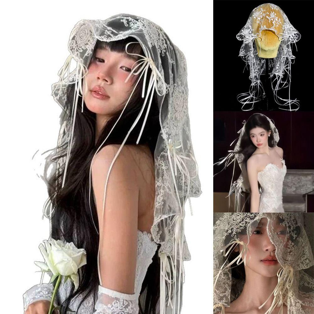 Französischer Stil Braut Spitze Schleife Langes Haarband mit Schleifenband Bestickt Braut Hochzeits Kopfschmuck