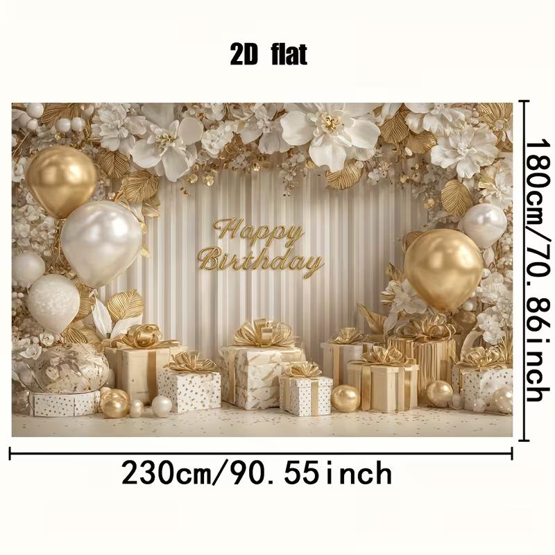 2D White Gold Floral Birthday Backdrop Home Party Celebration Photo Background