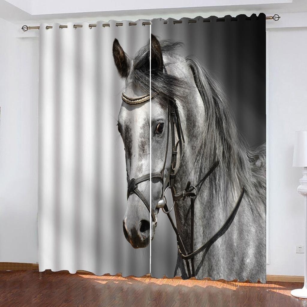 Horse Animal 100% Polyester Home Decor Living Room Bedroom Blackout Curtains Balcony Screen Cartoon Cute Perforated