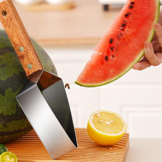 Triangle Watermelon Cutter, Stainless Steel Watermelon Slicer Cutter Tool with Wooden Handle And Blade Cover, Home Kitchen Gadget