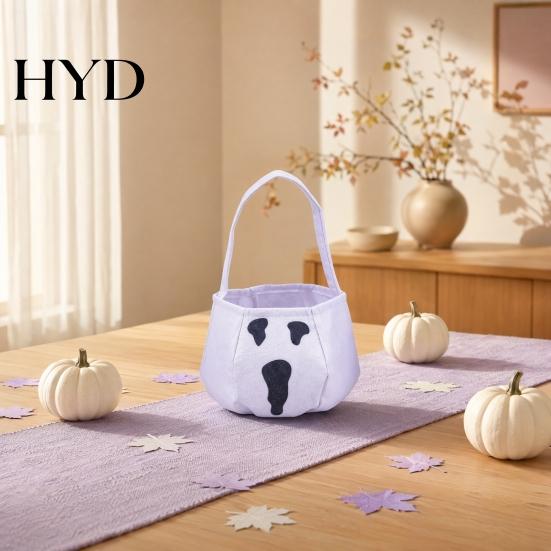 Halloween Candy Holder Cute Treat or Trick Bag with Handle for Kids, Reusable Non Bucket Woven Goodie Bag, Soft Handbag Basket Party Favors