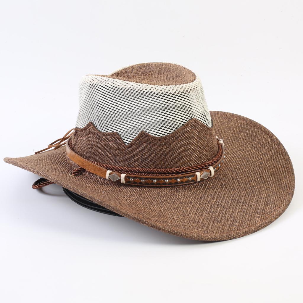 Western Cowboy Hat Men and Women Summer Breathable Sunscreen Visor Hat Big Brim Outdoor Travel Straw Top Hat