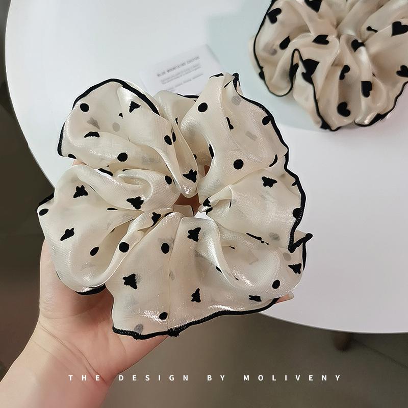 Beige Fashionable Large Hair Tie: Temperamental Yarn Ball Head Accessory for Women