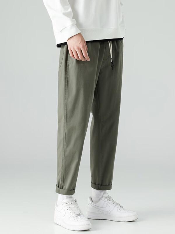 Dingfengbaoluo Men's Trendy Straight-Leg Cropped Pants
