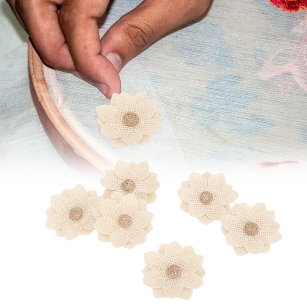 6pcs Flatback Fabric Flowers Cream-Coloured Hand Crafted Flowers Party Decorations