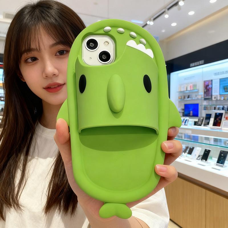 

iPhone16/15/14promax cartoon shark slippers all-inclusive anti-drop silicone mobile phone case iPhone16