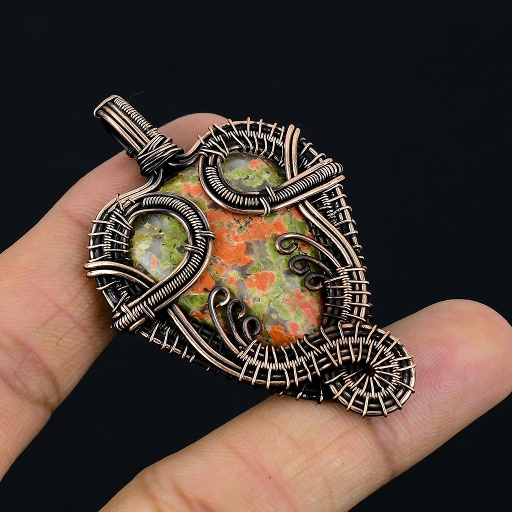 Unakite Pendant, 999 Copper Wire Wrapped Jewelry, Gemstone Jewelry Pendant, Handmade Wedding Gift Jewelry