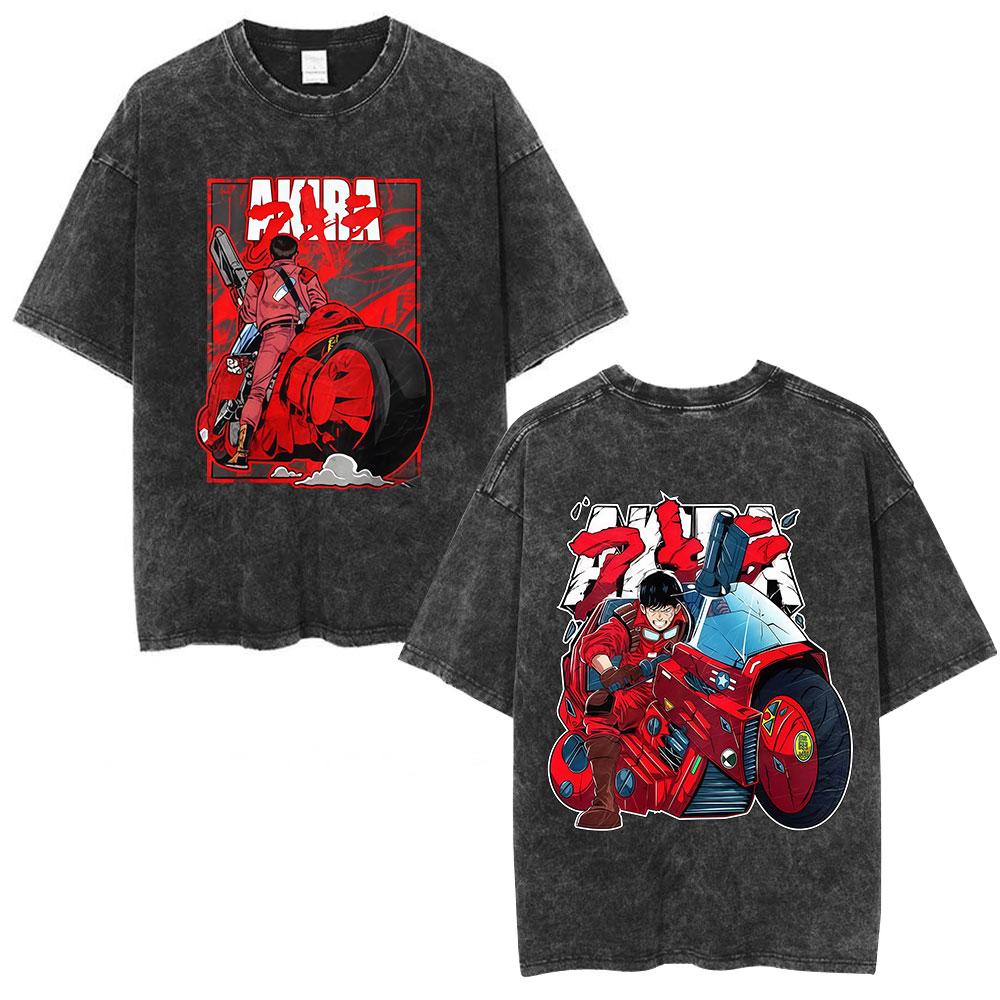 Anime Akira Vintage Washed T Shirts 90s Japanese Manga Shotaro Kaneda Tshirt Men Women Clothing Oversized Tshirts Streetwear