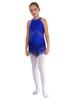 Girls Fringed Leotard Rhinestone Sheer Mesh Patchwork Keyhole Back Tassel Bodysuit Skating Dance Costume