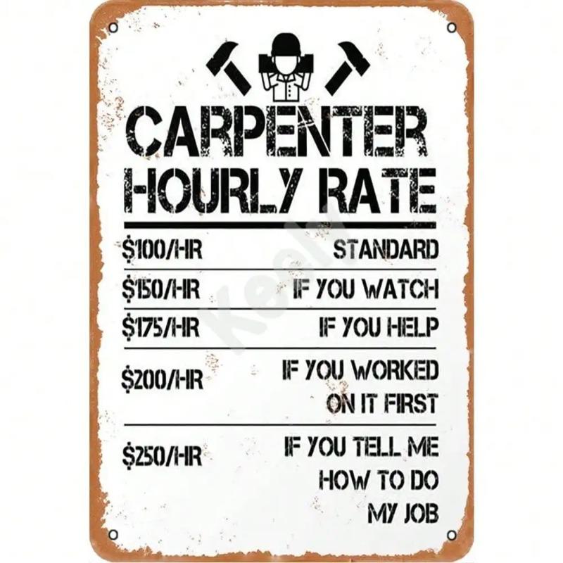 Metal Carpenter Humor Plaque, Woodshop Decor Sign, Workshop Wall Art for Craftsmen 20x30cm