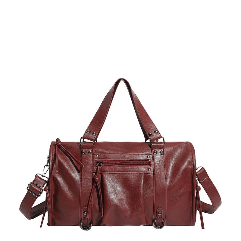 Faux Leather Duffel Bag Women's Fashion Shoulder Tote with Front Zip Pocket