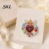 Religious Jewelry 1/2Pcs Radiant Sacred Heart Floral Faux Gemstone Brooch, Christian Pin for Women, Vintage Style Symbol Pin, Coat Dress Scarf,