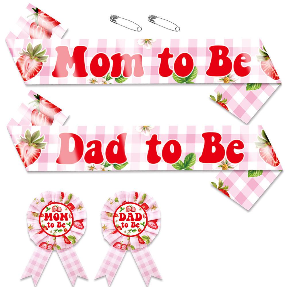 

Strawberry Themed Shoulder Strap And Badge Set For Mom To Be Decoration Event
