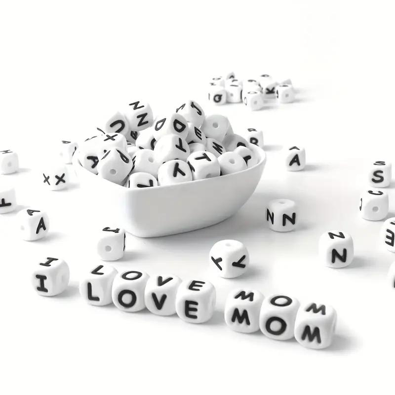 50Pcs/lot Silicone Bead Letters 12mm White Silicone Alphabet Beads DIY Bracelet Pacifier Chain Accessories For Jewelry Making
