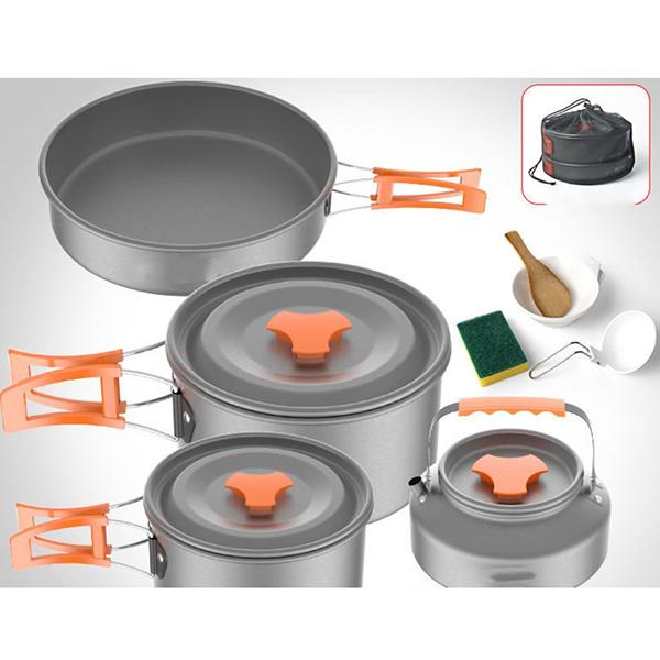 WTEMPO Veselă de gătit pentru exterior Veselă de picnic Set ceainic Echipament de camping Aragaz cu casetă Veselă portabilă
