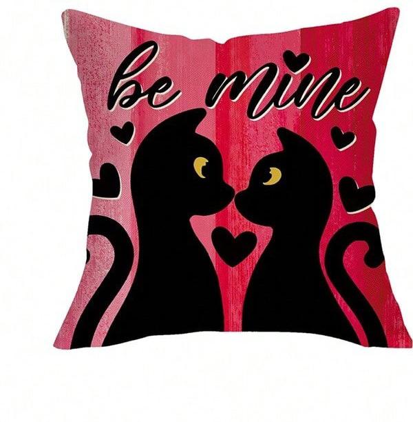 Valentine Cat Pillow Cover Double Sided 2D Print Soft Polyester Throw Pillow Cover Living Room Bedroom Sofa Decor Romantic Gift