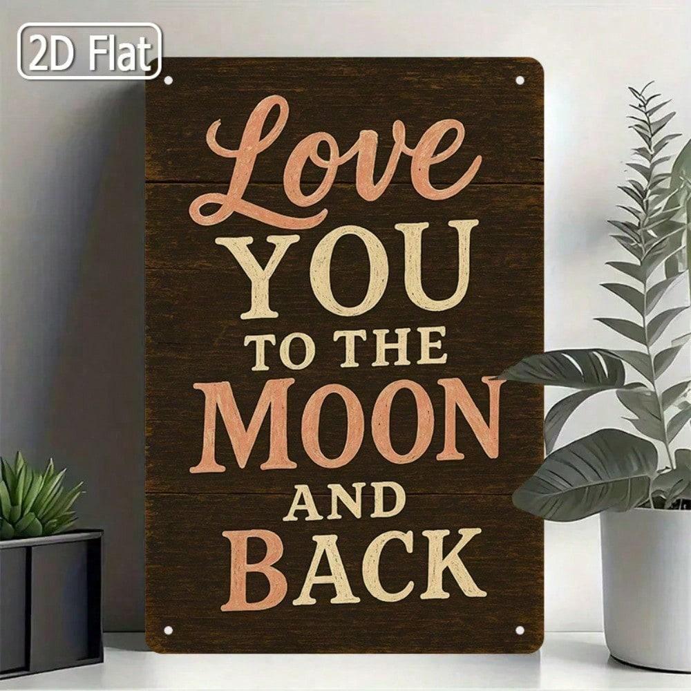 Tin Sign Love You To The Moon Metal Wall Art 8x12 Inches Vintage Romantic Decor Plaque