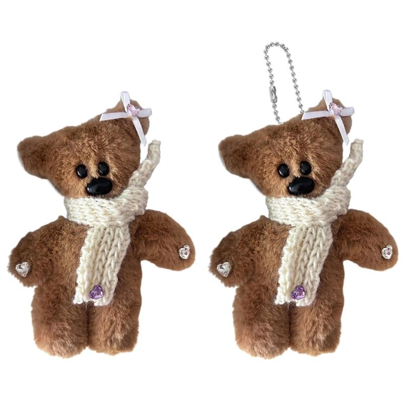 Y2k Scarf Plush Bear Hair Clip Soft Cute Show Small Face Bangs Hair Clip Hair Accessories Scarf Bear Barrette for Girl