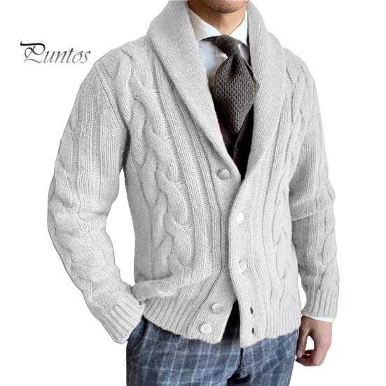 Мужской свитер кардиган с лацканами, длинный рукав, застежка на пуговицы, однотонное трикотажное пальто свободного кроя, повседневная верхняя одежда M белый