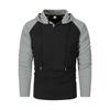 Men's Raglan Sleeve Colorblock Button Collar Hooded Sweatshirt Men's Sports Large Size Casual Pullover Sweatshirt