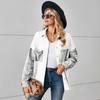 GMXIA Frühling Herbst Langarm Lose POLO Neck Leopard Print Patchwork Denim Hemd Langarm Top Strickjacke