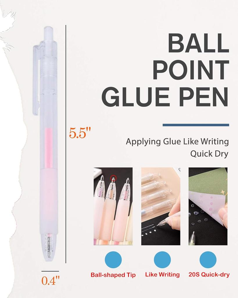 Ball Point Glue Pen - Kids-Friendly Precise Glue Application, Quick Dry for Crafting, Scrapbooking, Card Making, School Supplies