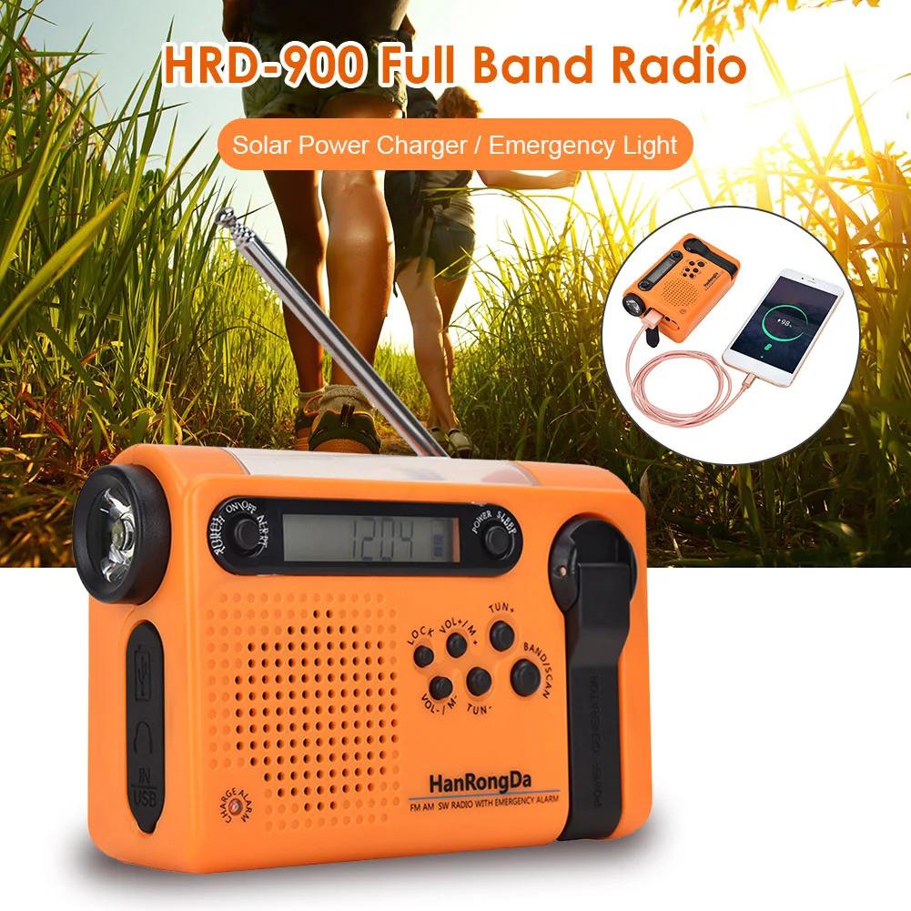 HRD-900 Portable Solar Charging Full Band Radio for Camping Hiking FM AM Radio Flashlight Power Bank Radiogram Radio Solar