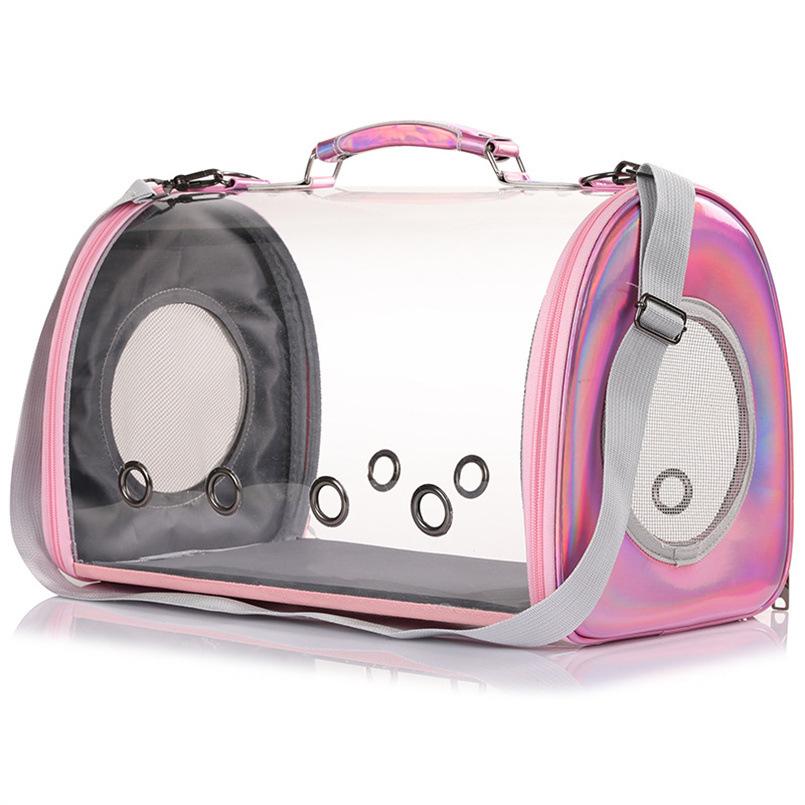 

Cat pet large capacity transparent shoulder oblique span universal dog backpack lightweight breathable portable cat bag прозорого рожевого кольору