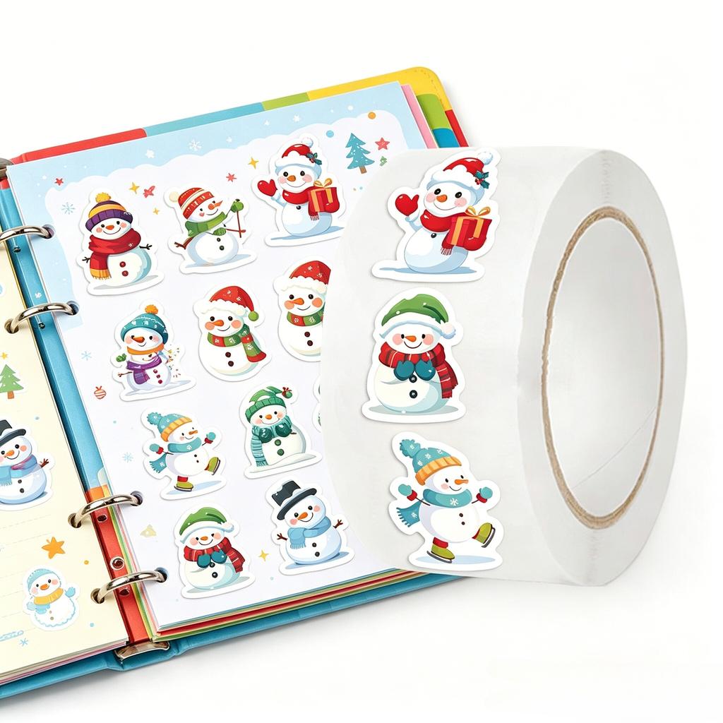 111pcs Snowman Cartoon Sticker Roll - Waterproof, Matte Finish for DIY Phone Cases & Notebooks,Irregular Shape, Planner Stickers