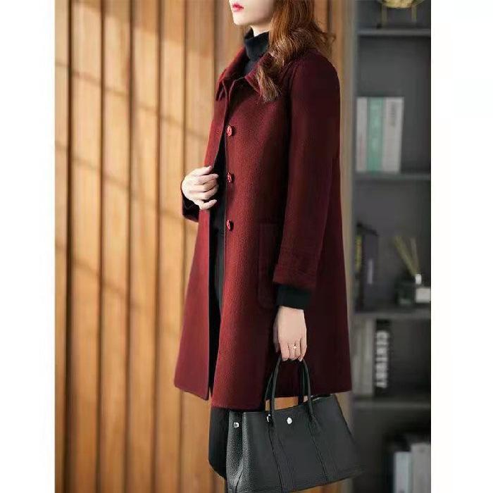 2025 Spring Women's Slimming Double-Sided Cashmere Coat - Mid-Length, Loose Fit, Age-Defying Style