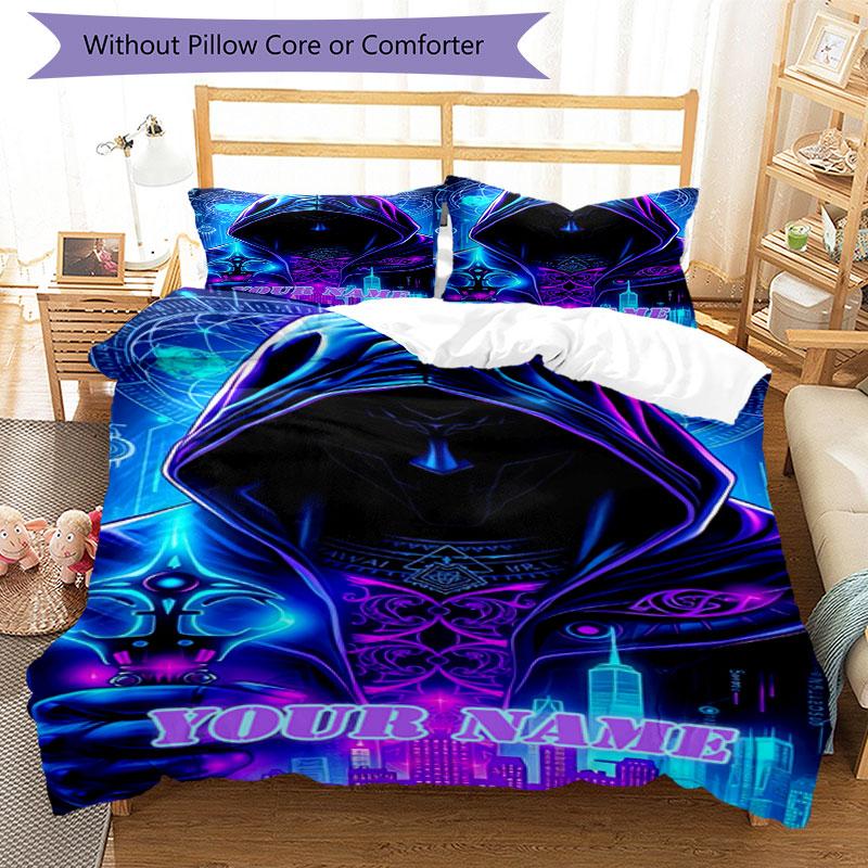 3pcs Custom Name "Neon Urban Figure" Bedding Set Printed Bedding Set Duvet Cover Closure Includes 1 Duvet Cover & 2 Pillowcases Bedroom Decor