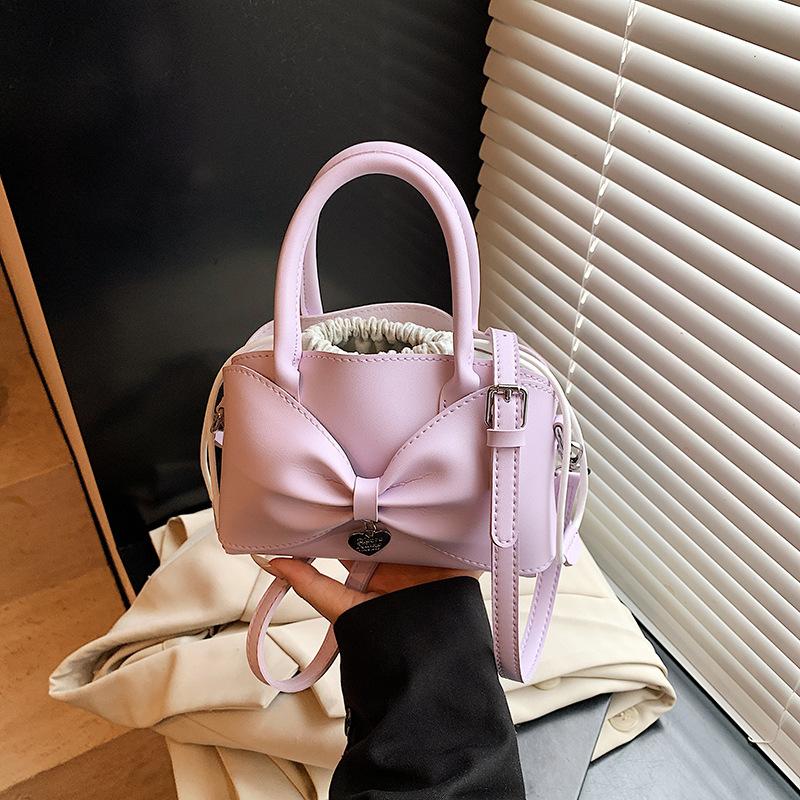 Niche Bow Small Bag Women's New Hand Bucket Bag Spring and Summer Retro Shoulder Messenger Bag