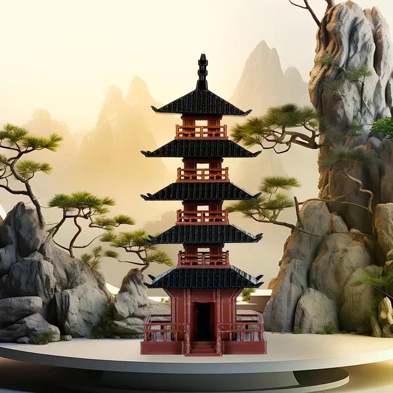 1pc Mini Pagoda Statue Chinese Ancient Building Model Pavilion Decorations Simulation Statue Zen Garden Aquarium Bonsai Decor