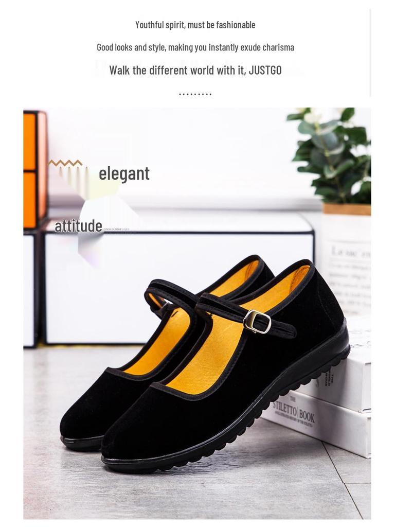 2024 Summer Non-slip Soft Sole Breathable Black Shoes for Work and Dance