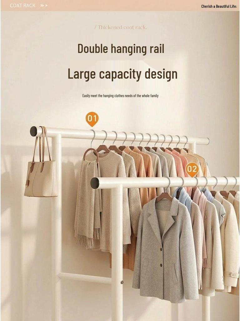 Extra Thick Floor Standing Clothes & Coat Rack for Bedroom, Balcony & Living Room
