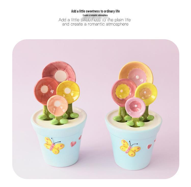 Ceramic Petal Measuring Spoon Set with Base - Floral Design for Kitchen Use